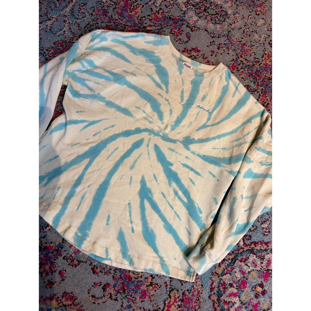 PINK Victoria's Secret Spirit Jersey‎ Blue Tie Dye Oversized Sweatshirt Small